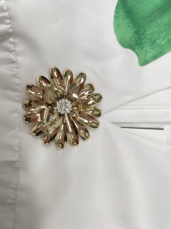 Flower Print Pleated A-Line Loose V-Neck Midi Dresses