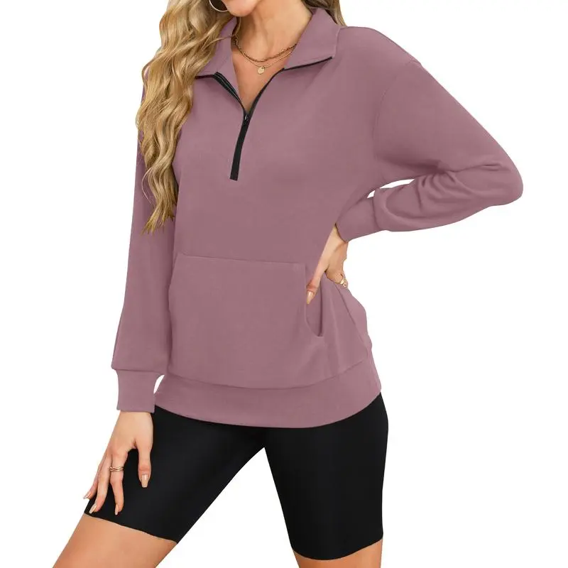 Women's Half Zip Sweatshirt Hoodless Hoodie Stand Collar Fleece Longsleeve Oversized