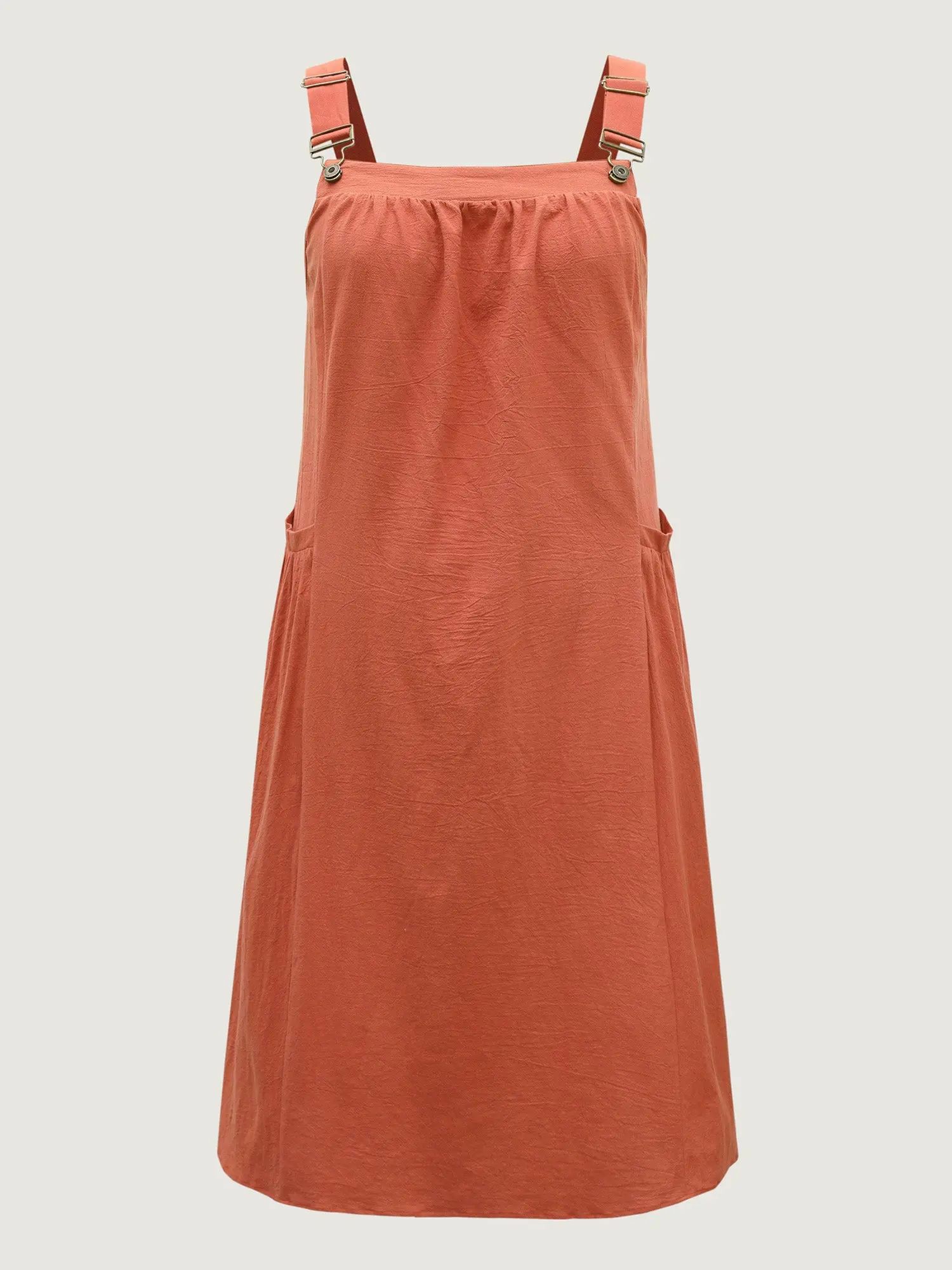 【Summer Turn-Up】【Pocket Approved】 Rust Pure Cotton Pleated Pockets Midi Dress