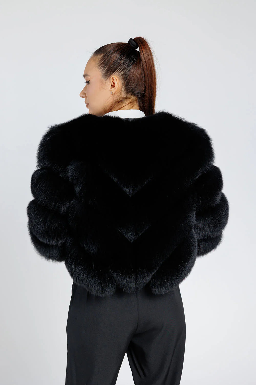 Haină din Blană Naturală de Vulpe Polară, Transformabilă, V Model, cu Glugă Detașabilă, Femei, Diamond 378