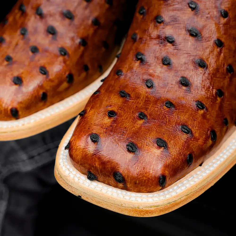 Cognac Ostrich Leather Boots - Square Toe