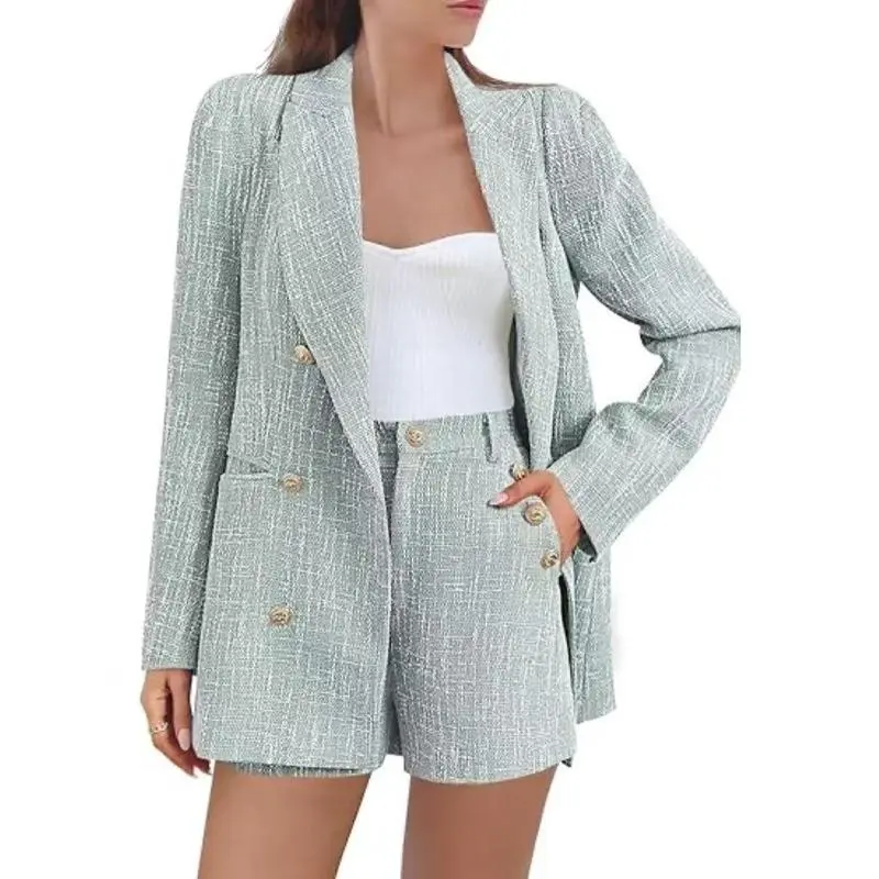 Women's 2 Piece Tweed Blazer Shorts Set