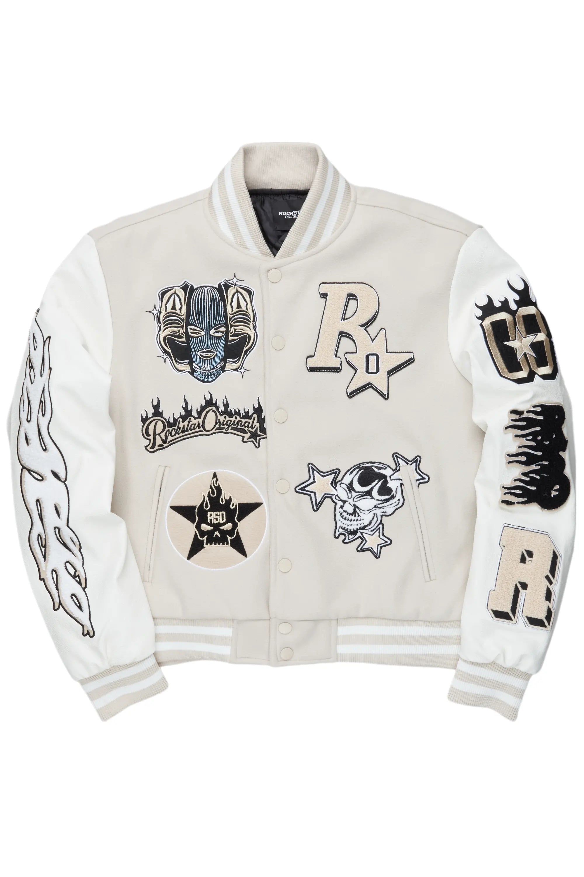 lonnesha Beige Oversized Varsity Jacket