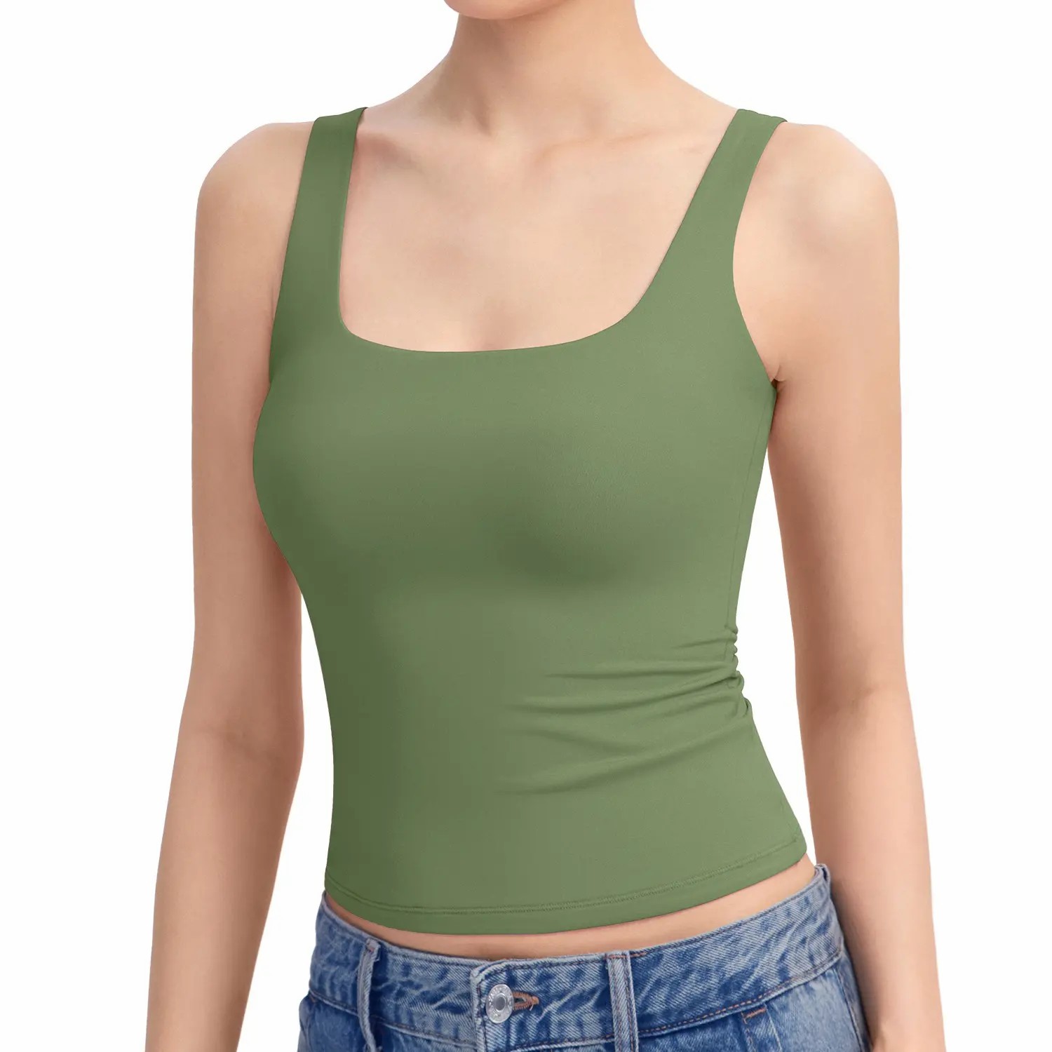 Women’s Square Neck Tank Top – Double Lined Sleeveless Minimalist Basic