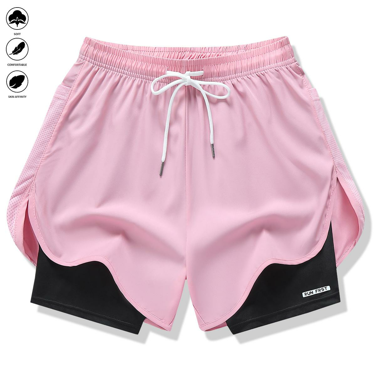 Pack of 3 women’s casual athletic pants, faux two-piece design, solid color, with inner lining, elastic drawstring waistband