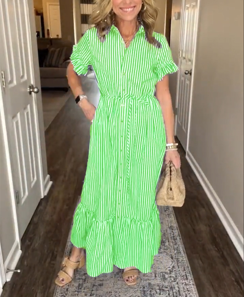 NEW🔥Striped Cotton Lapel Button Shirt Dress(Buy 2 Free Shipping)