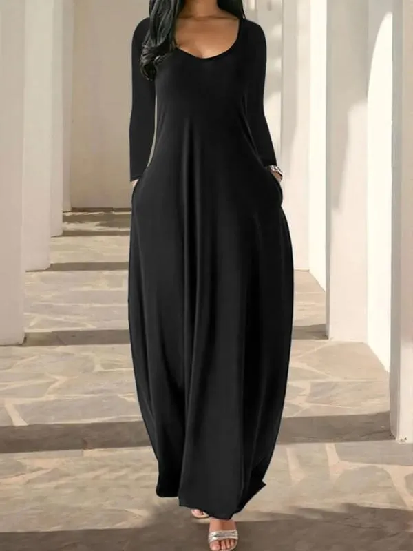 Women's Long Nightgown, Leopard Print in Coffee, Casual Round Neck Long Sleeve Pocket Sleepwear