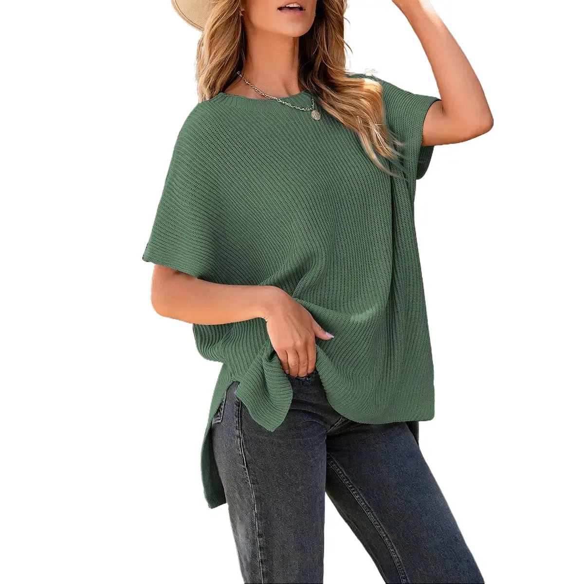 Women’s Short Sleeve Knit Sweater Top (Loose Fit, Soft & Breathable)
