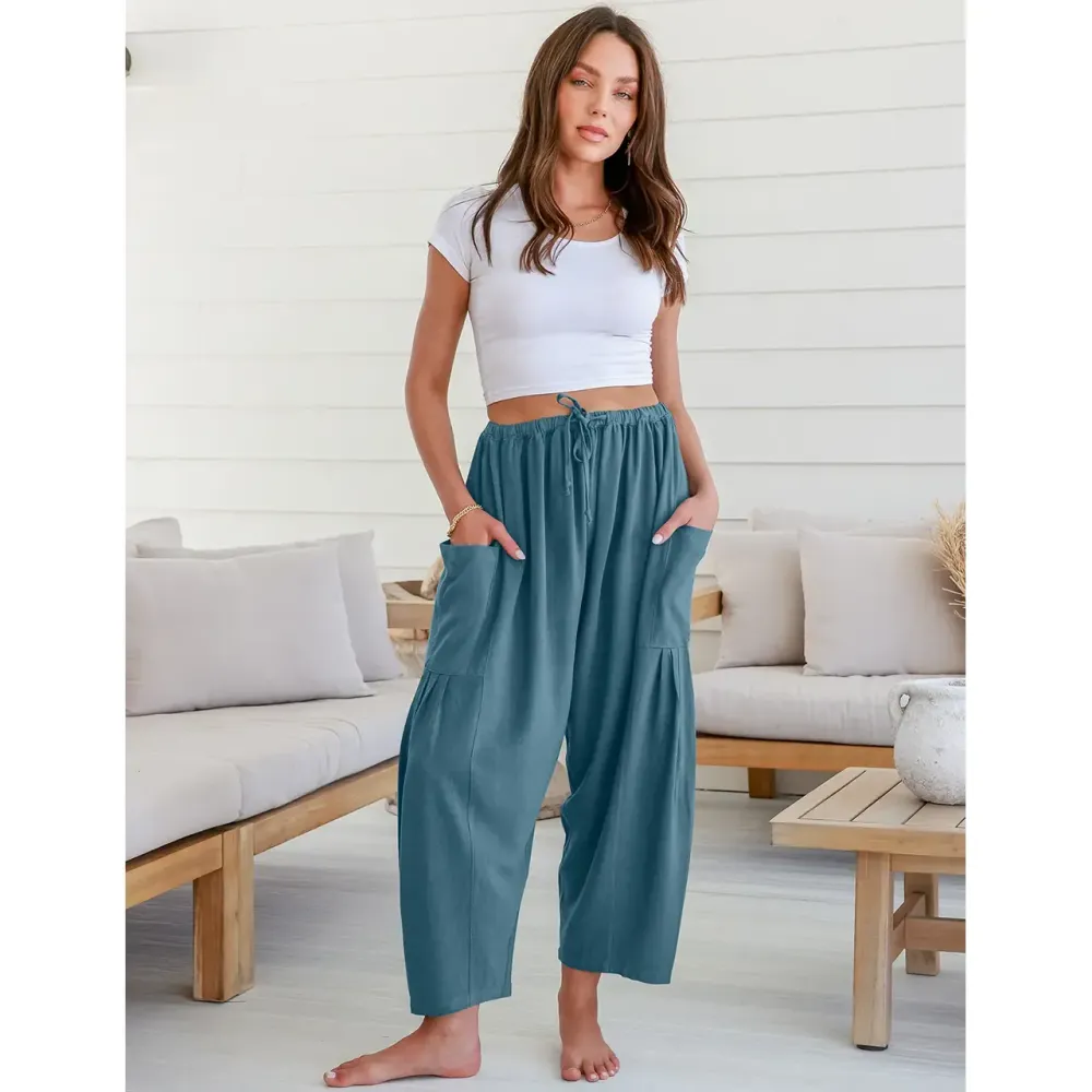 Womens Linen Wide Leg Pants Oversize Casual Loose Fit Beach Palazzo Harem Pants