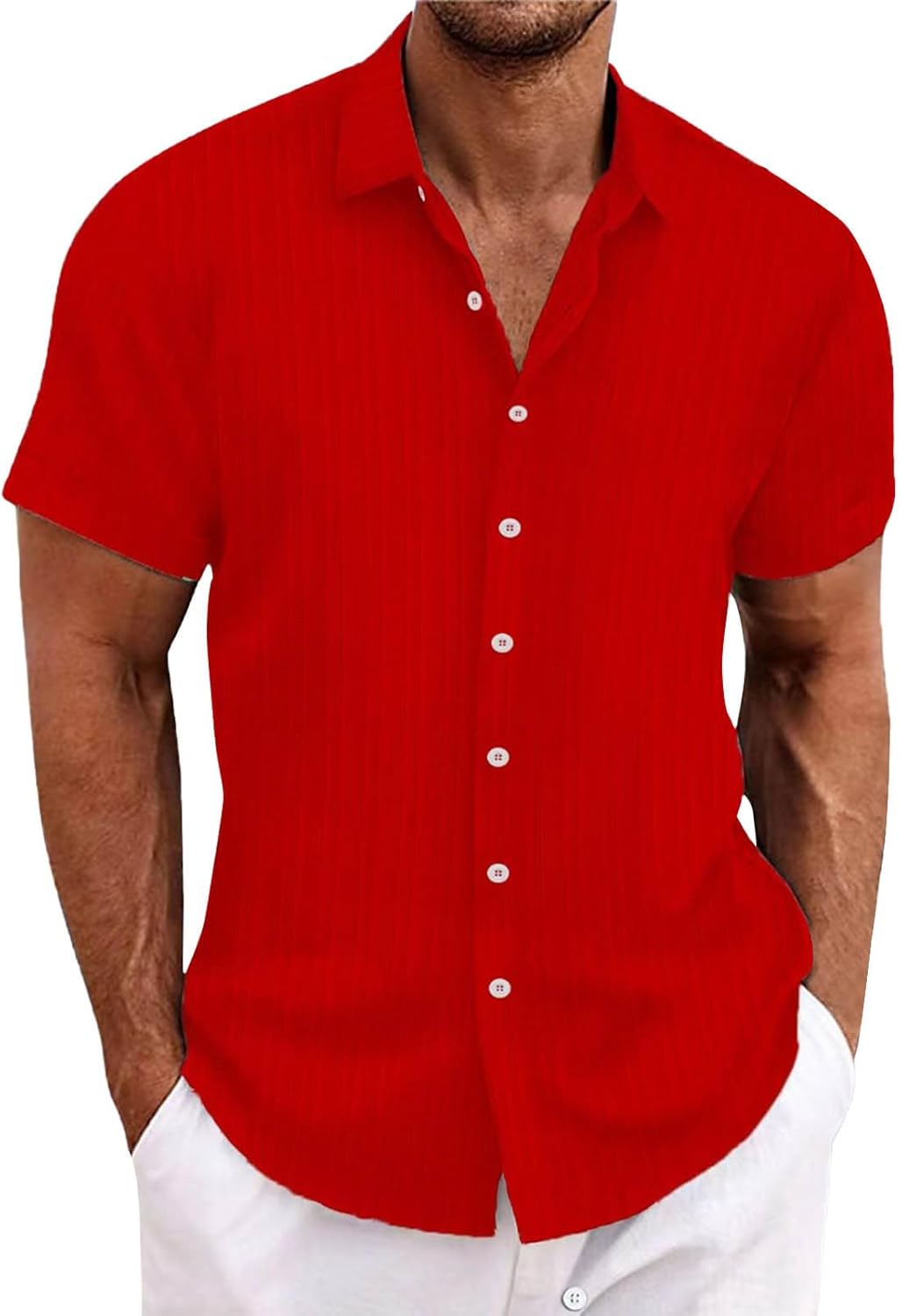Men's Casual Loose And Comfortable Textured Short-sleeved Shirt