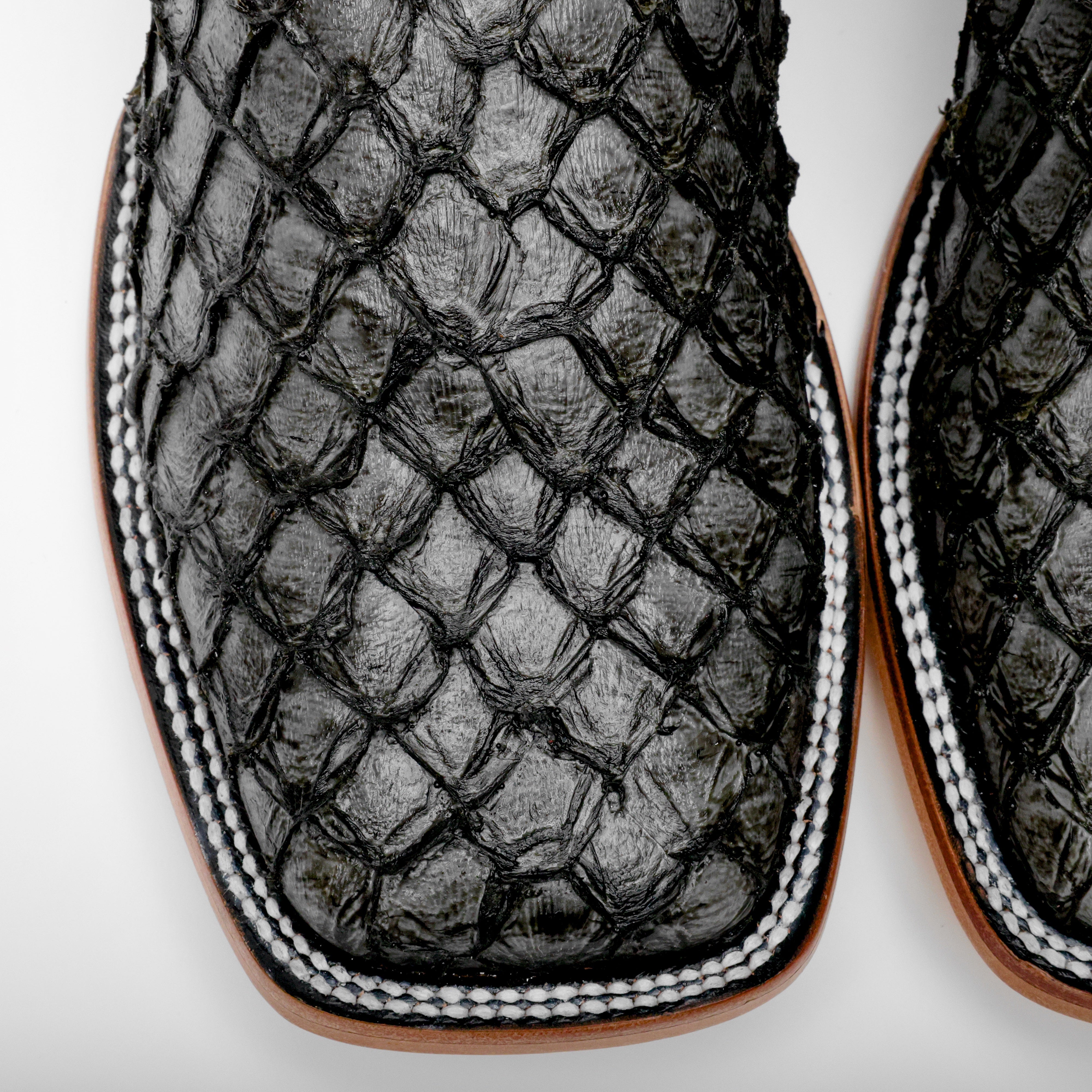 Grey Mini Pirarucu Leather Boots - Square Toe