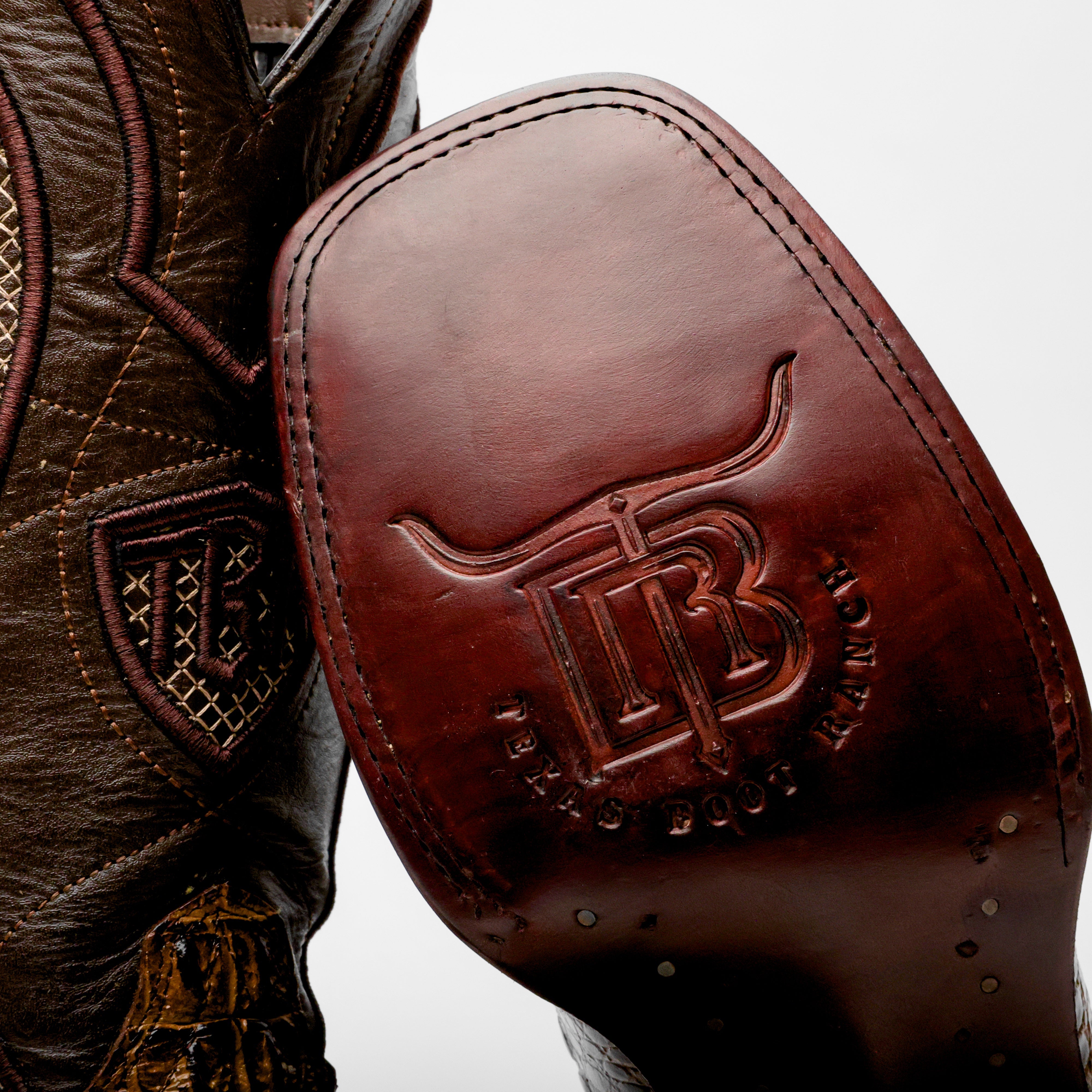 Honey Caiman Neck Leather Boots - Square Toe