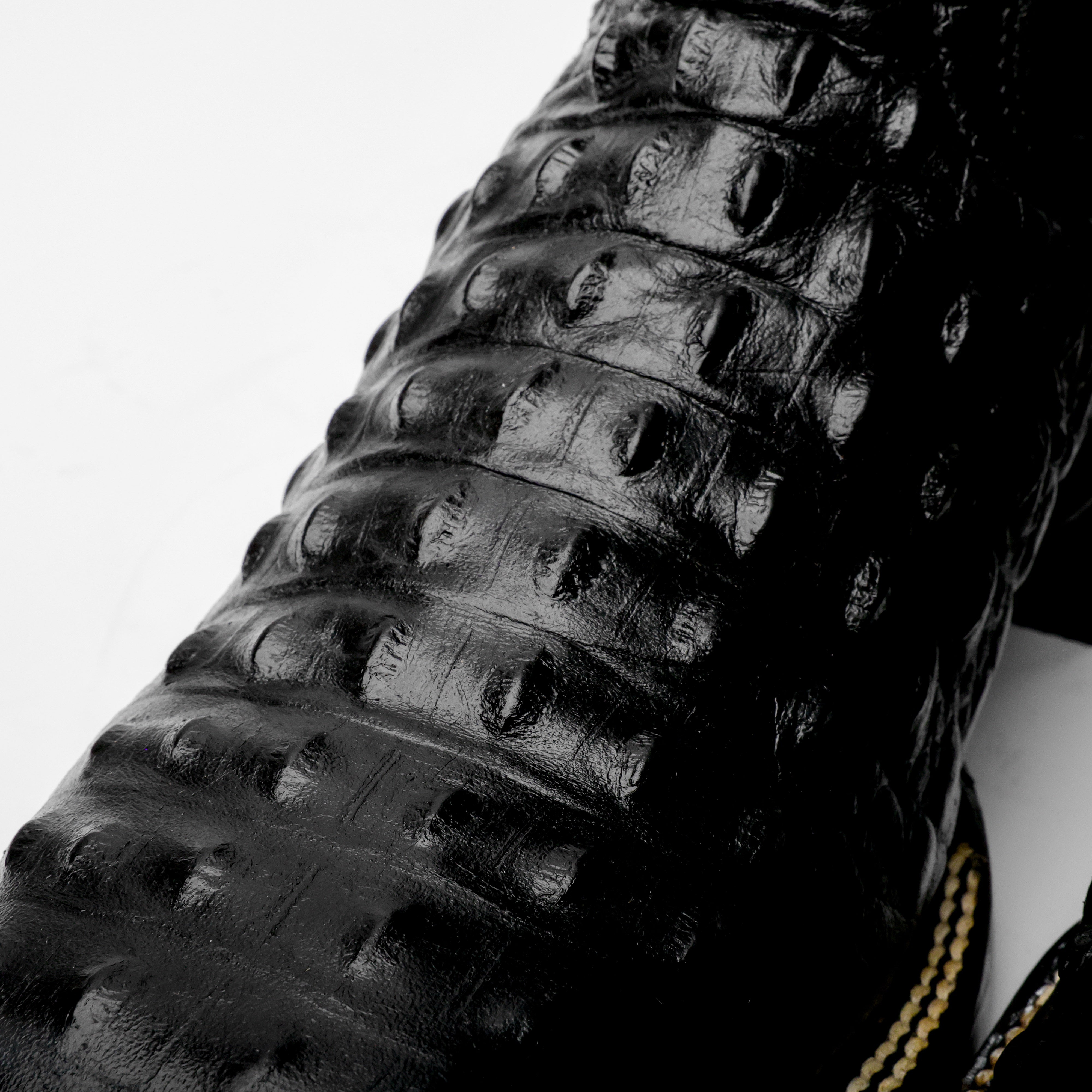 Black Caiman Hornback Leather Boots - Square Toe