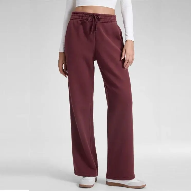 Cotton Fleece Lined Sweatpants Women Straight Leg Casual Lounge Sweat Pants