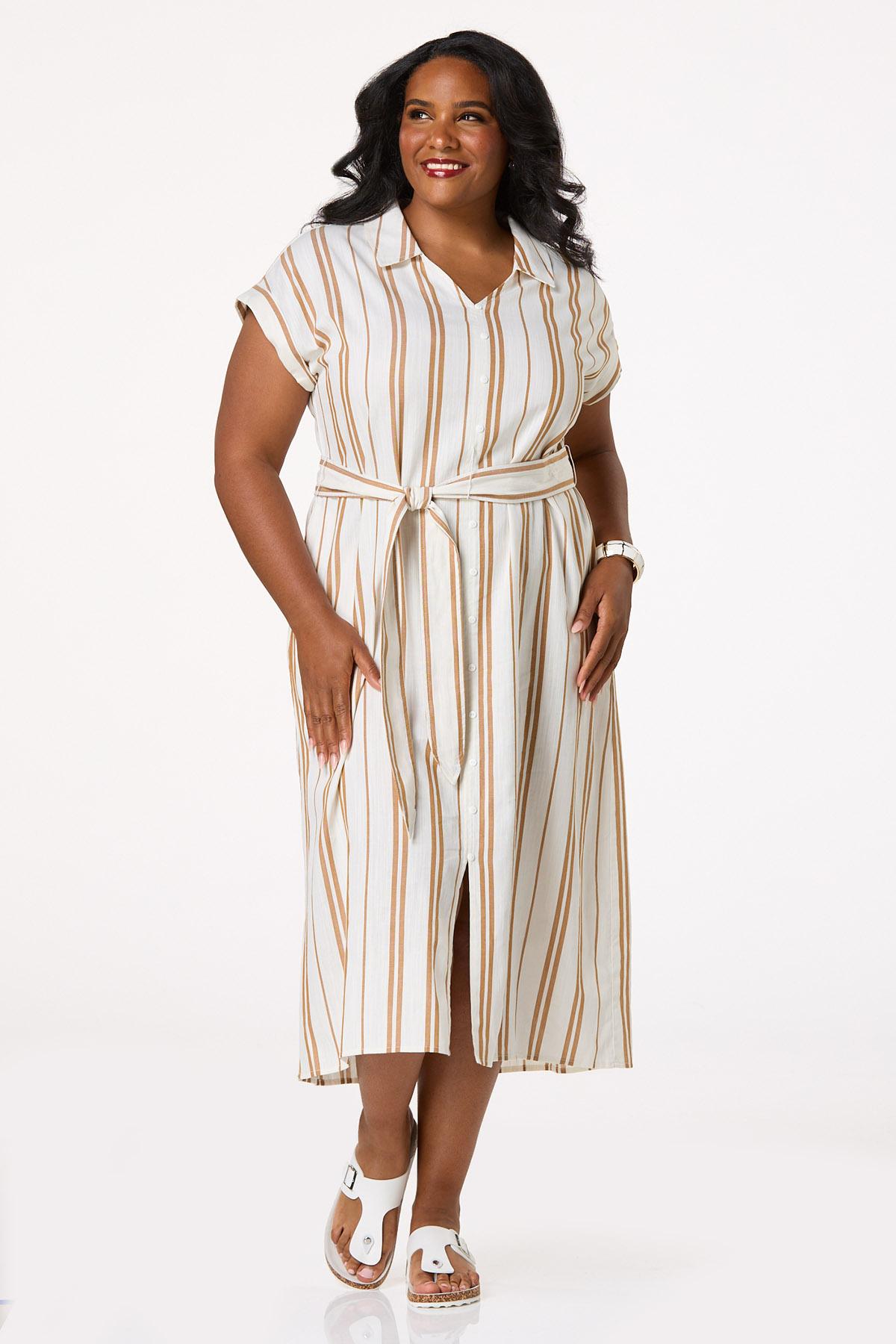 Plus Size Stripe Midi Shirt Dress