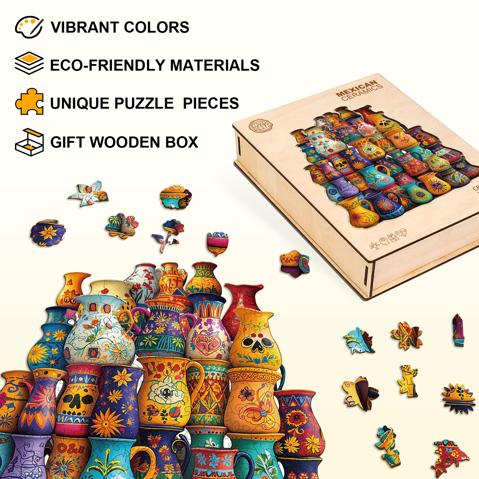 Mexican ceramics Wooden Jigsaw Puzzle
