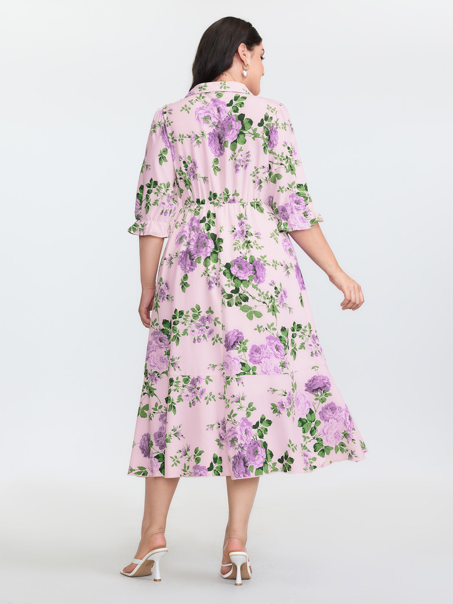 Large Floral Print Wrap Pockets Midi Dress
