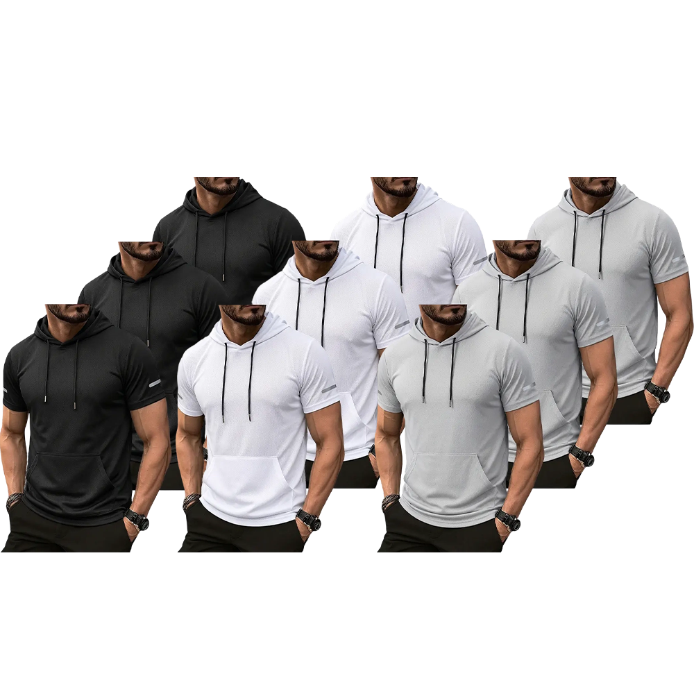 9-Pack Men’s lightweight outdoor hooded T-shirt in smooth mesh fabric—practical for morning runs and hiking