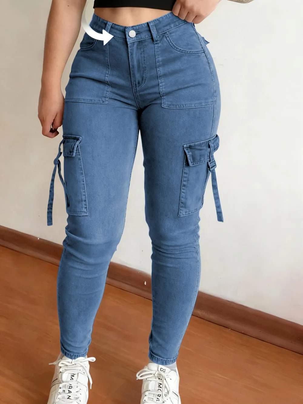 Women's Plain Multi-pocket Denim Cargo Pants