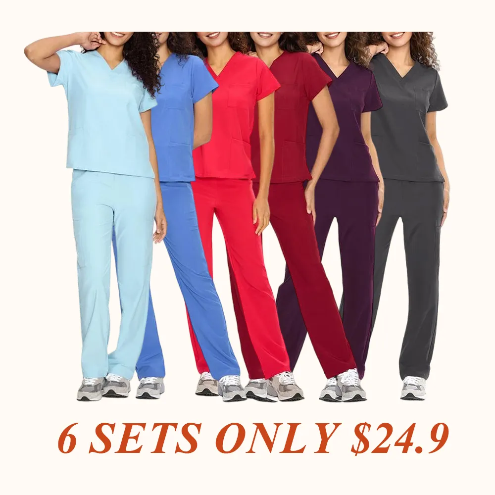 Scrubs for Women DawnDusk Set Medical Uniform - V-Neck Top & Straight Leg Pants with 9 Pockets
