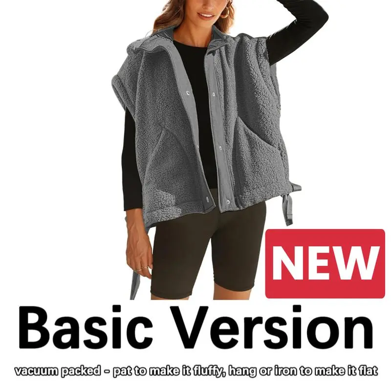 Women's Warm Fleece Vest Casual Sleeveless Button Down Sherpa Jacket