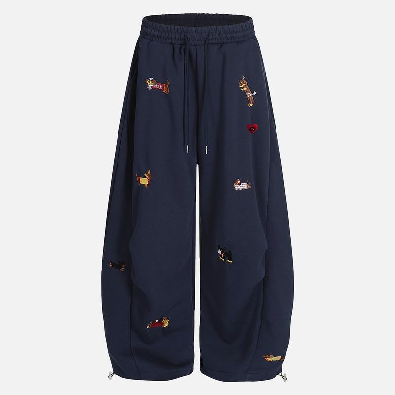 Unisex Embroidery Puppy Baggy Barrel Sweatpants