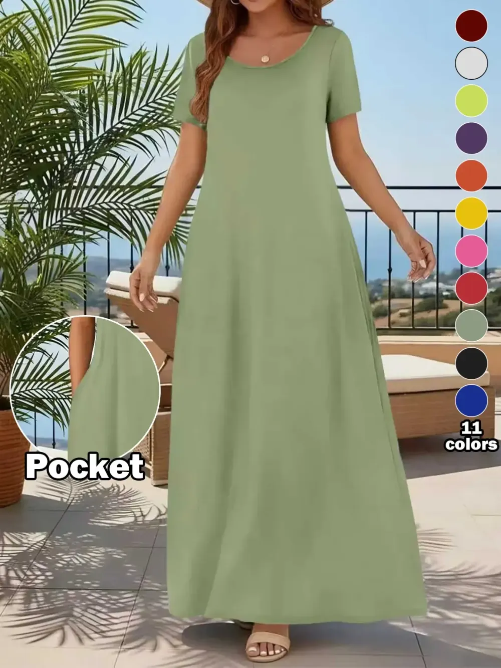 Women's Casual Commuter Plain Minimalist Short Sleeve Dress with Pockets, Loose Fit Summer & Fall, Essential Beachwear