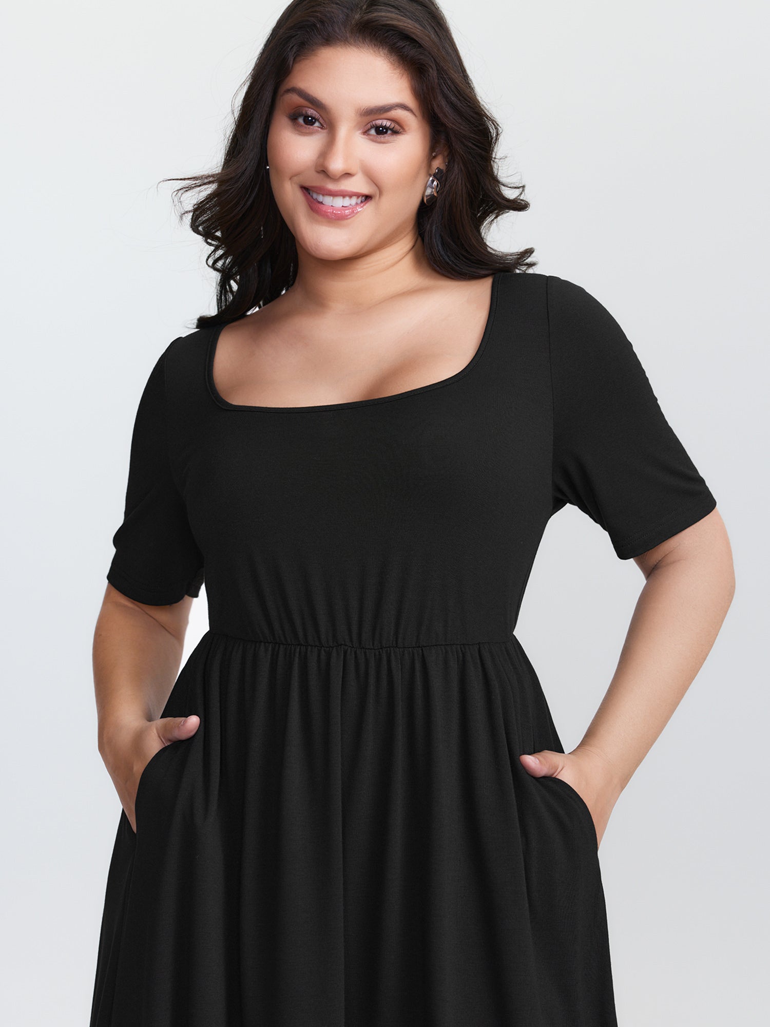 Supersoft Round Neckline Plain Midi Dress