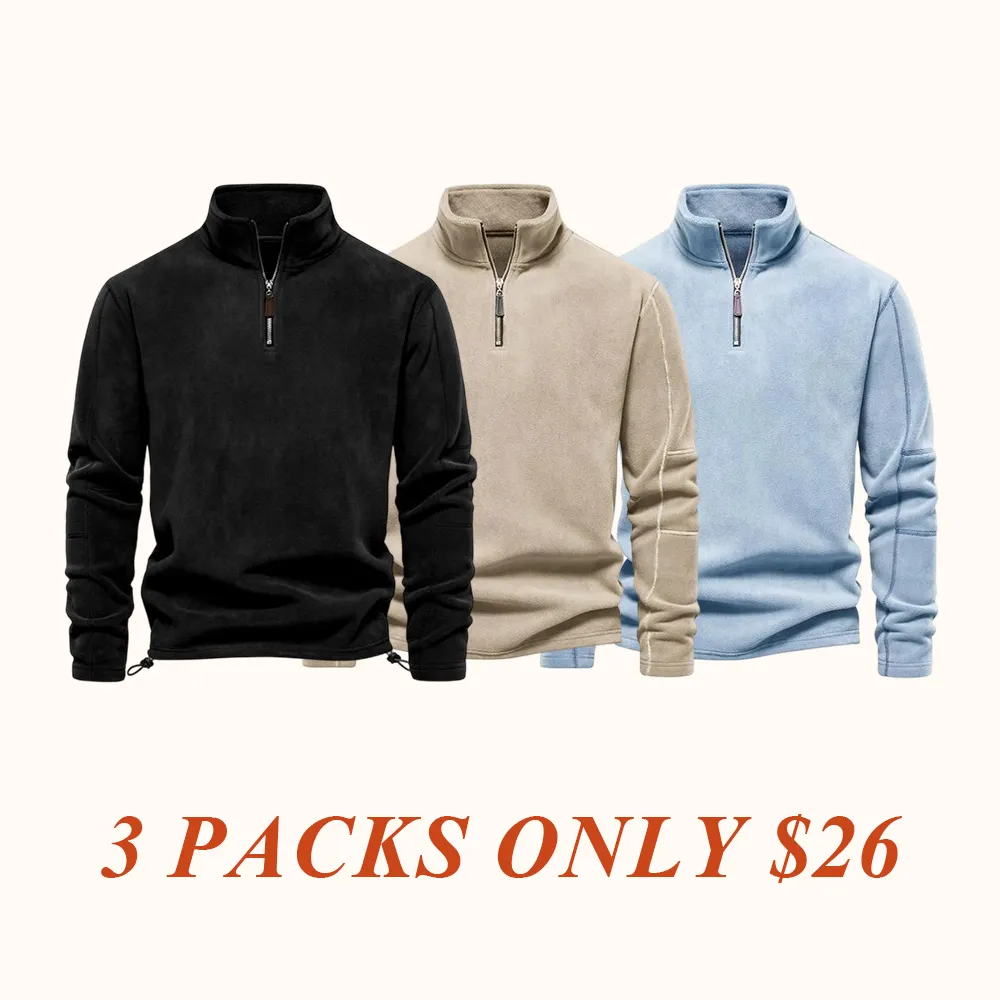 Men's Solid Half Zip Funnel Neck Polar Fleece Sweatshirt