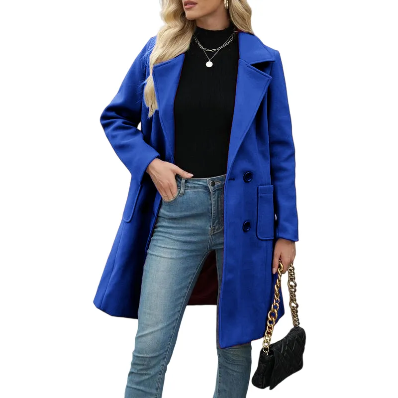 Women Winter Wool Blend Camel Mid-Long Coat