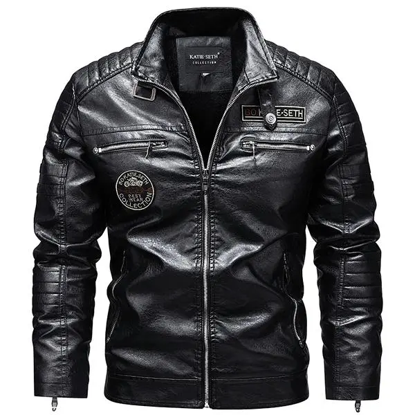 Men's Wine Red PU Leather Motorcycle Jacket - Quilted Details, Multiple Zippers