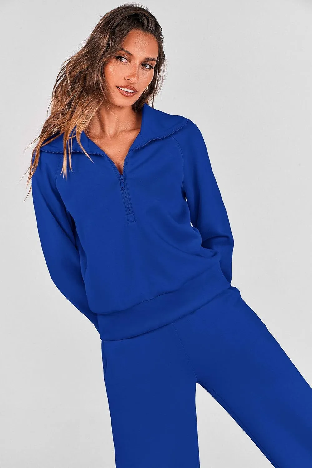 🔥Final Day Clearance!🛒Women's 2 Piece Outfits Casual Lapel Half Zip Sweatshirts And Wide Leg Pants Tracksuit Sets