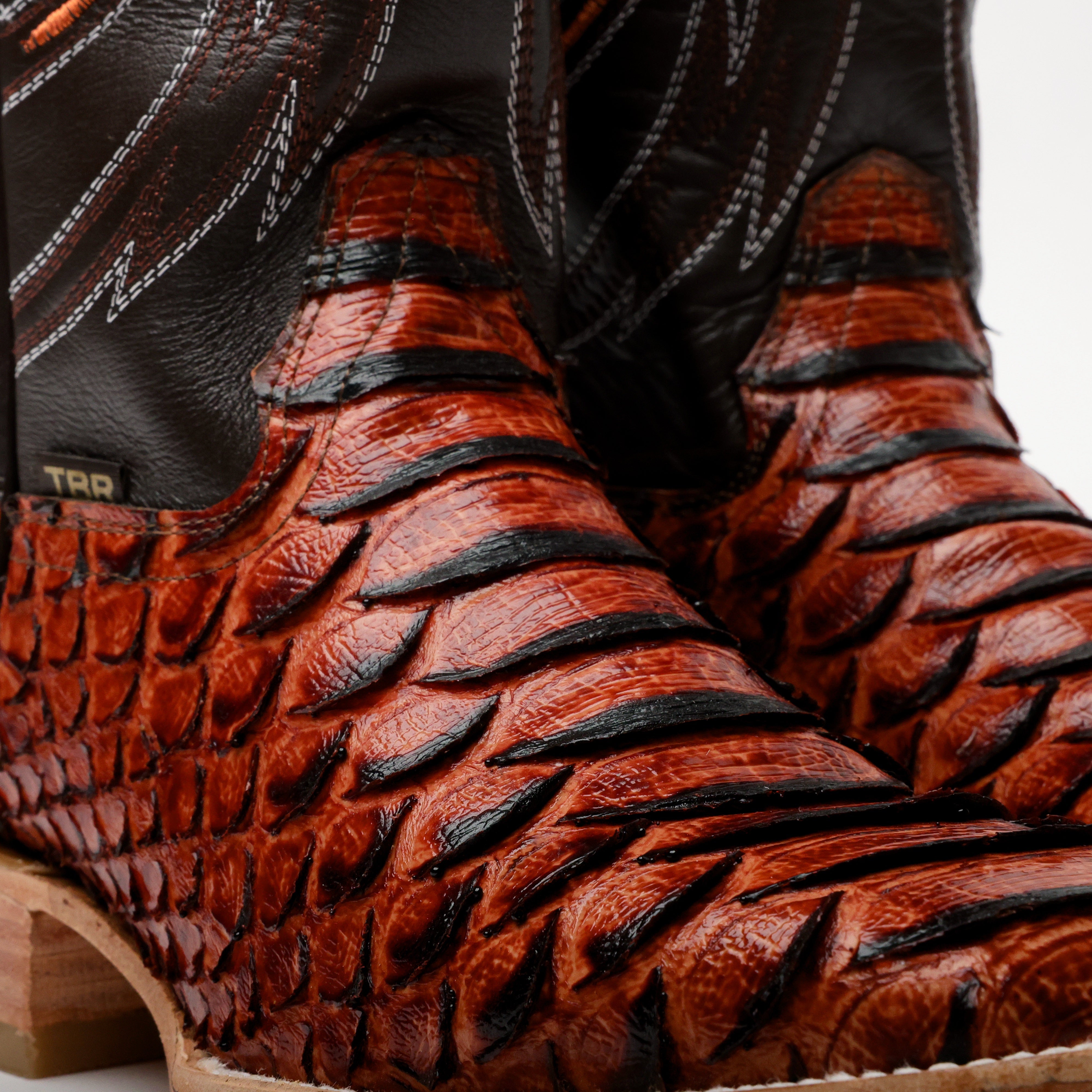 Cognac Python Leather Boots - Square Toe