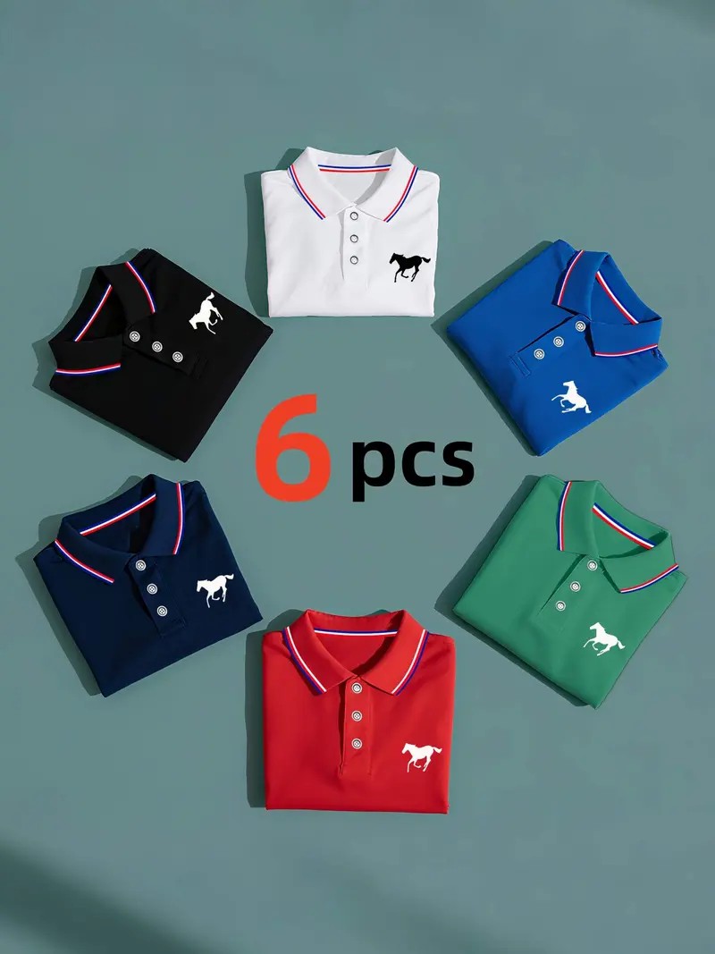Men's Fitted Polo Shirt Set – Breathable Golf & Casual Wear with Contrast Collar