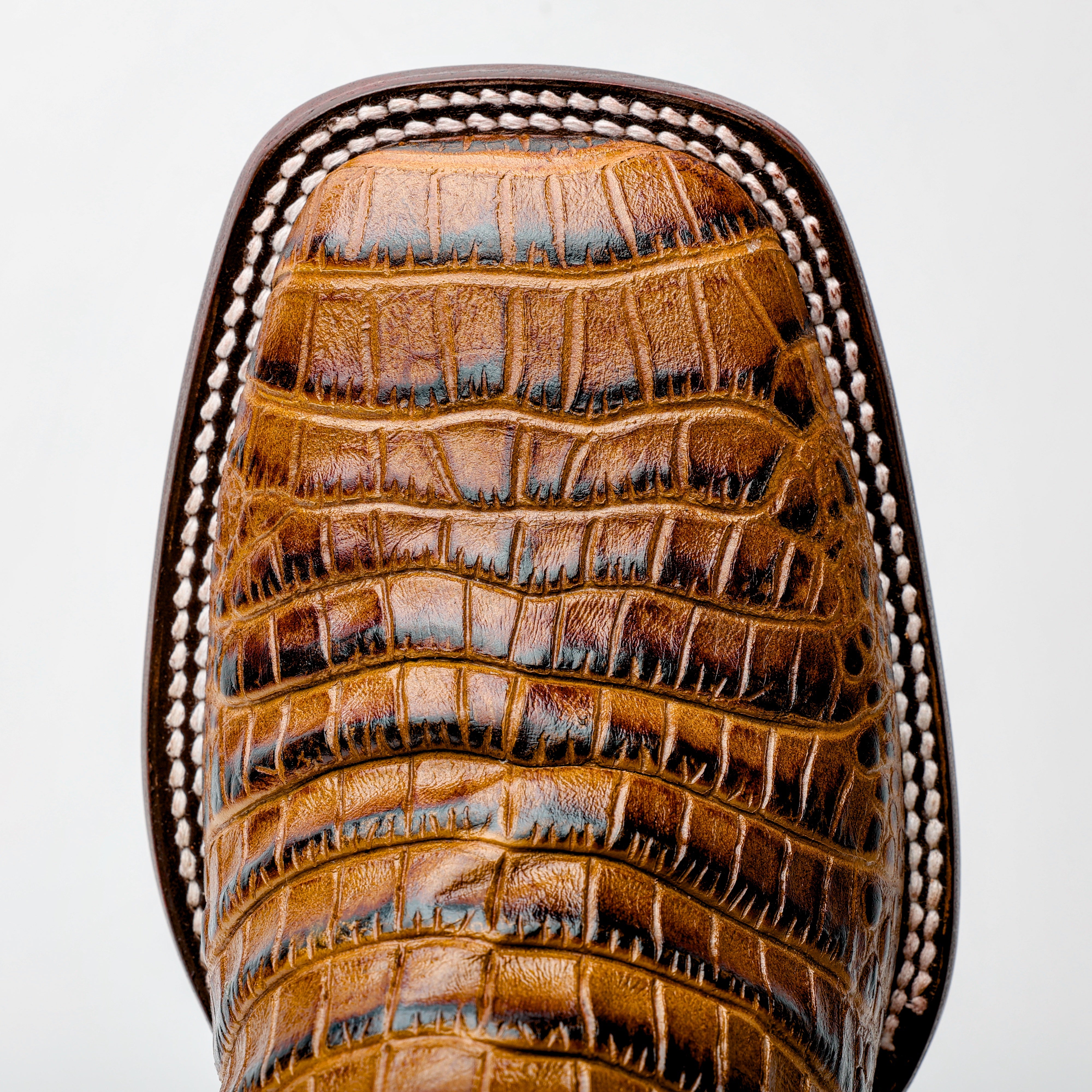 Honey Caiman Belly Leather Boots - Square Toe