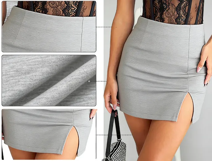 Women's tight mini skirt, high-waisted slit pencil skirt