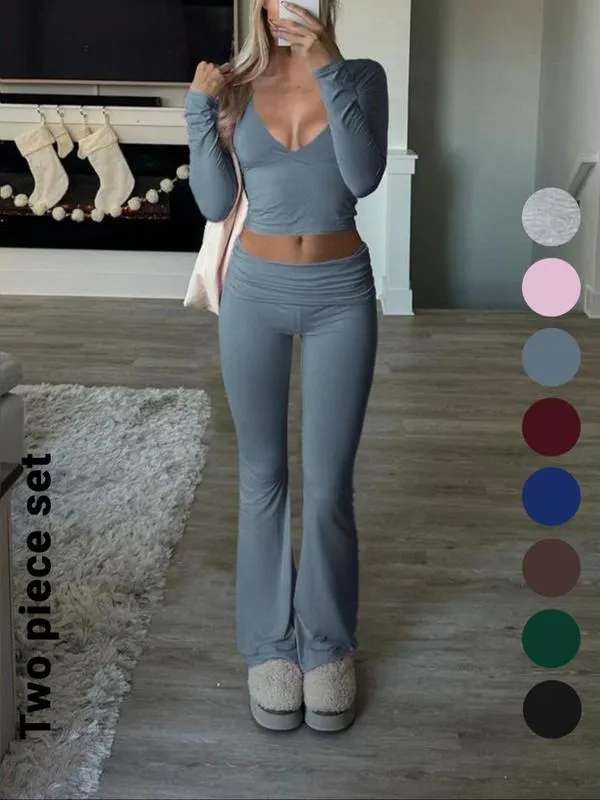 Slim-Fit Crop Top & Pants Two-Piece Set