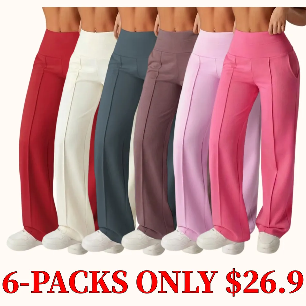 Women's mid-rise elastic wide-leg pants, casual and sporty style.