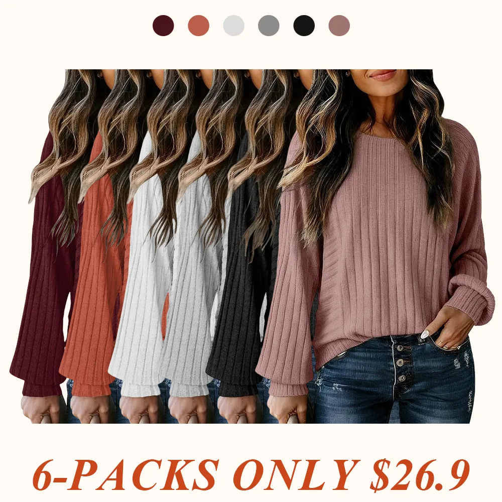 Womens Soft Long Sleeve Crewneck Shirts Fall Casual Loose Fit Knit Tops Blouses
