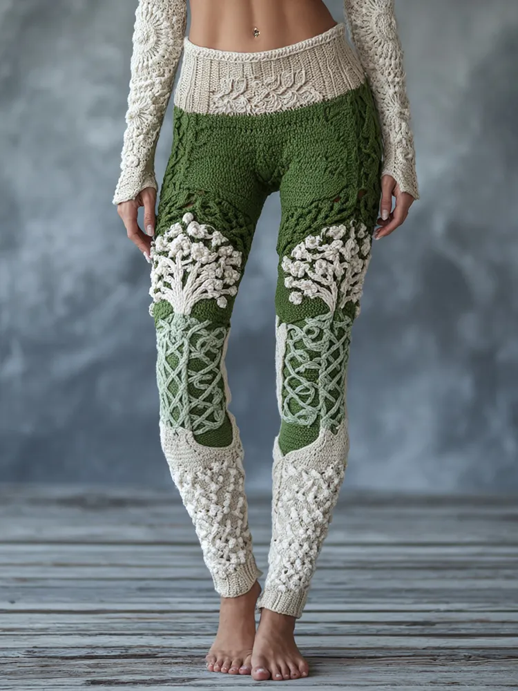 Vintage Viking Tree Of Life Celtic Knot Knit Cozy Leggings