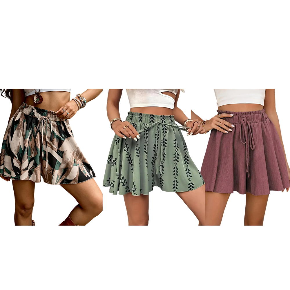 Women's All Over Print Knot Front Shorts, Casual Fashionable Shorts for Summer, Women's Bottoms for Daily Wear, Drawstring Beach Shorts