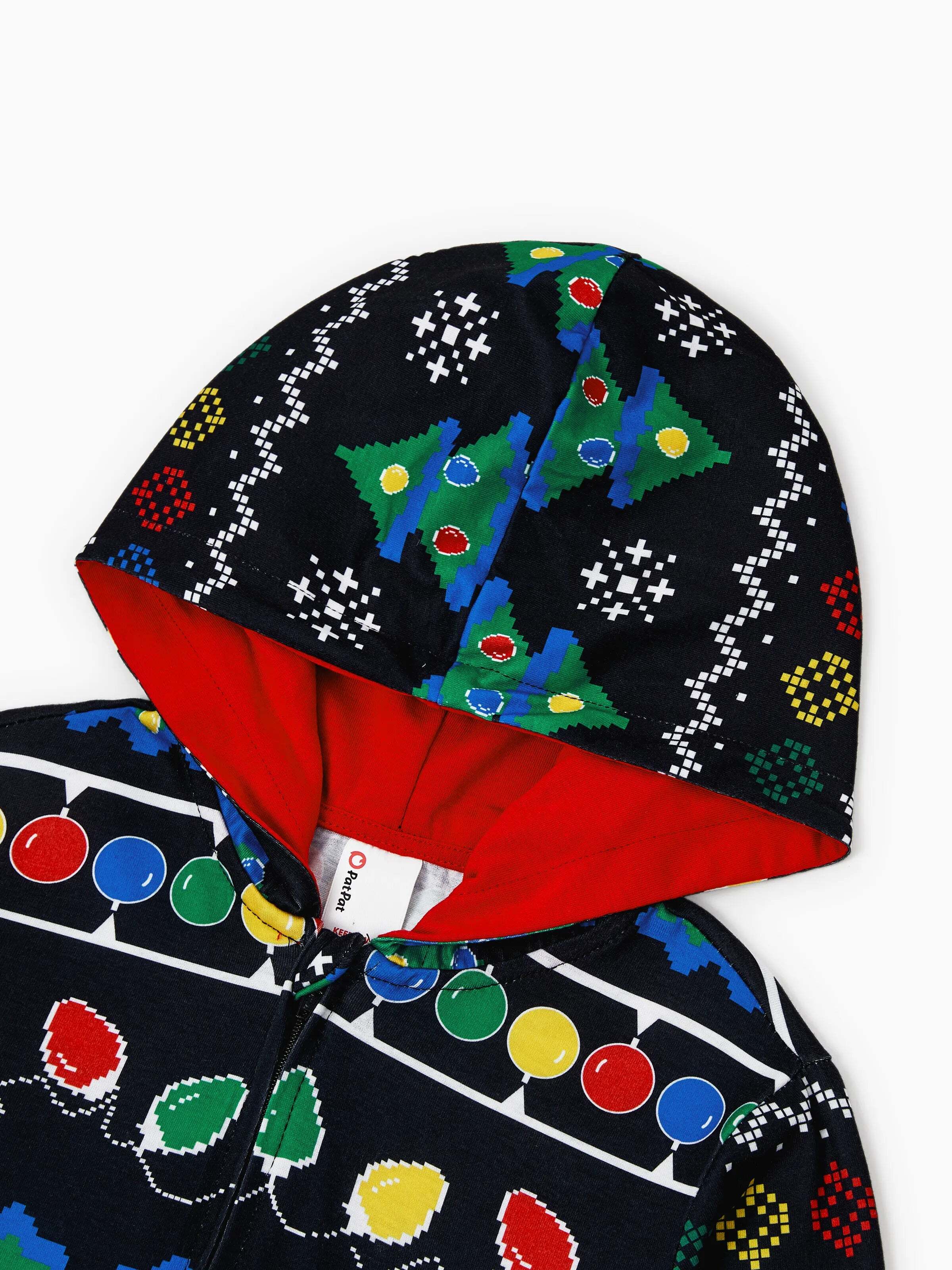 Christmas Onesies Matching Family Pajamas Set Christmas Tree Print PJS with Christmas Socks Black