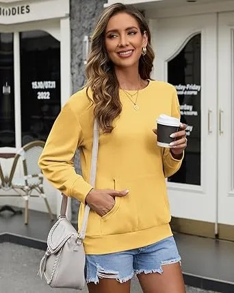 Women's Crewneck Hoodless Sweatshirt Hoodless Sweatshirt with Kangaroo Pocket Fleece Long Sleeve