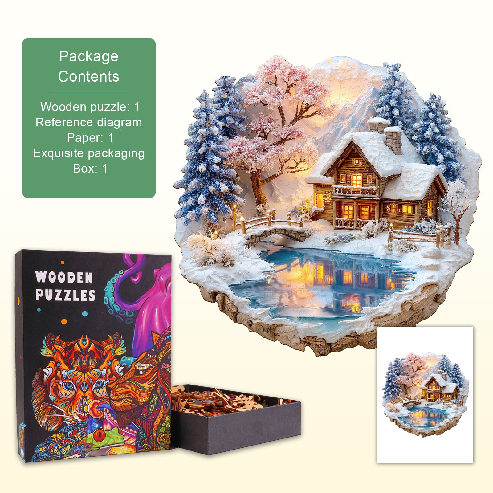 Snow scene on the lake Wooden Jigsaw Puzzle