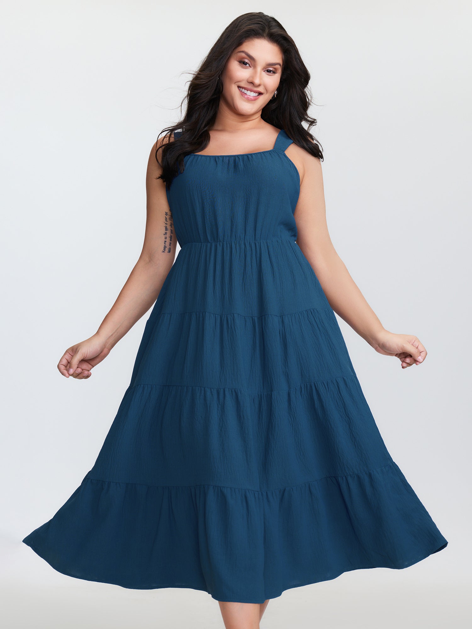 Plain Tiered Wide Strap Maxi Dress
