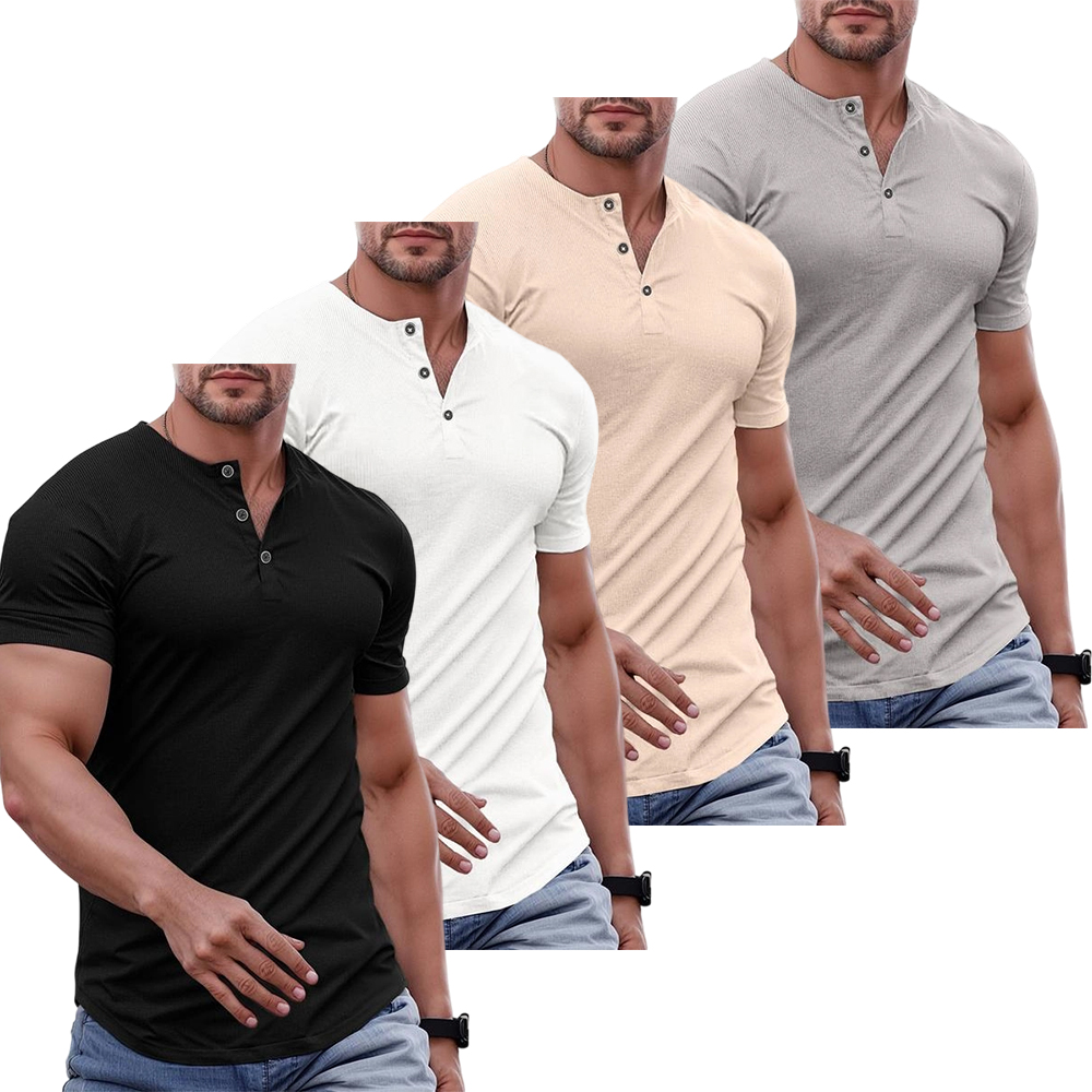 Men's Plain Muscle Slim Fitted Henley Shirts Crewneck Longline T-Shirt
