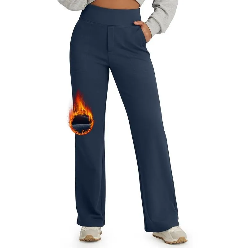 Fleece Lined Pants Women Wide Leg Sweatpants Women Warm Winter Pajamas Pants