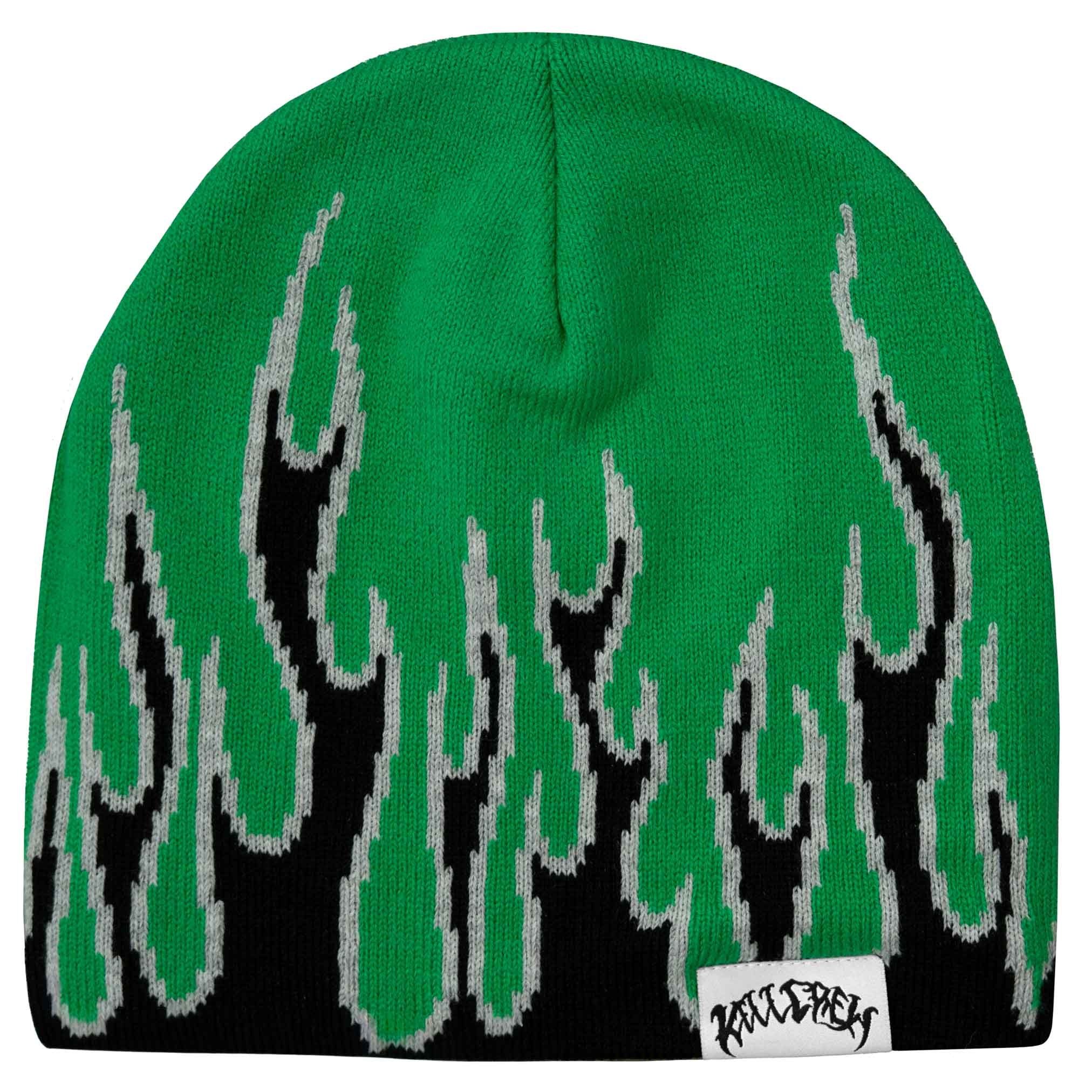 FLAME SKULL CAP BEANIE - GREEN / BLACK