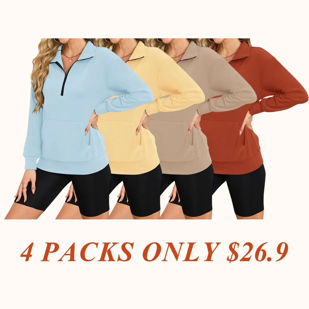 Women's Half Zip Sweatshirt Hoodless Hoodie Stand Collar Fleece Longsleeve Oversized