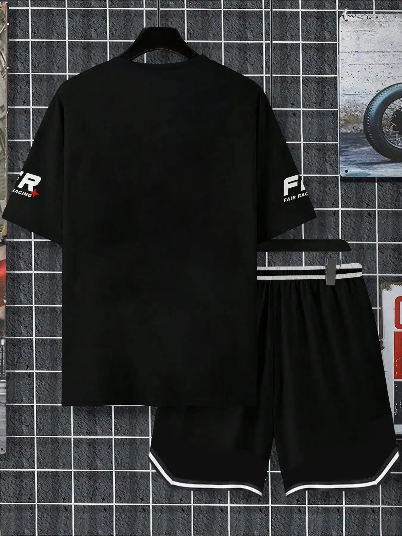 Two-Piece Set Men's Letter Print Short Sleeve T-shirt & Track Shorts Set
